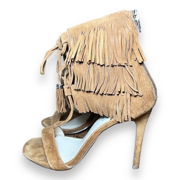 Steve Madden Womens Shay Sandal High Heel Shoes Brown Suede Fringe Tassel Zip 8M - Picture 5 of 11